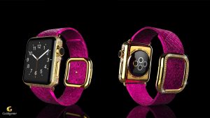 Diamond 18k Gold Apple Watch Pink Python Strap 1