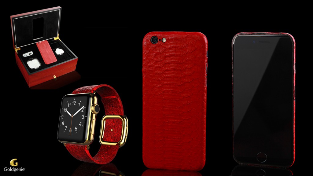 Luxury Customised Apple Watch Elite Exotic and Python Customised iPhone 6 in Red