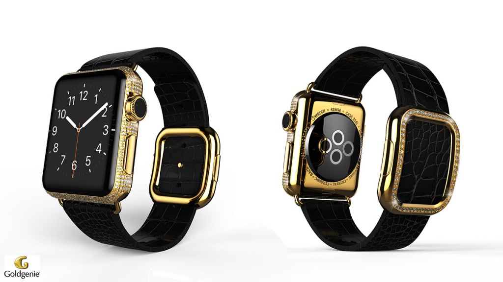 24k Gold Apple Watch Brilliance Parte with Black Crocodile Strap