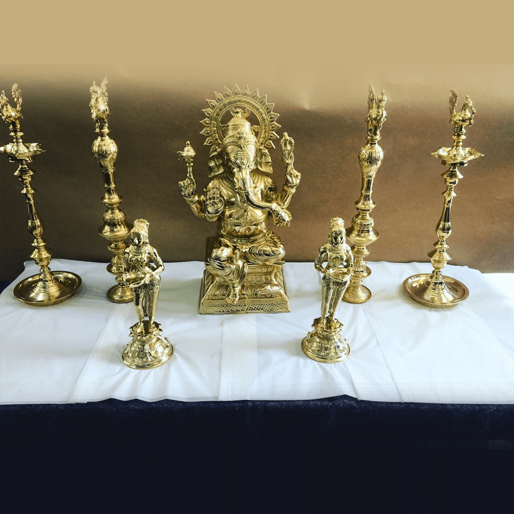 Gold plated temple statues and ceremonial pieces