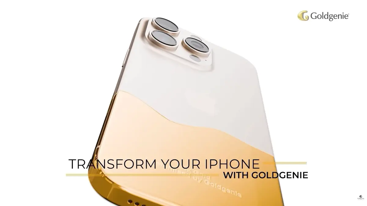 Goldgenie 24K Gold iPhone 18 beside a standard Apple iPhone