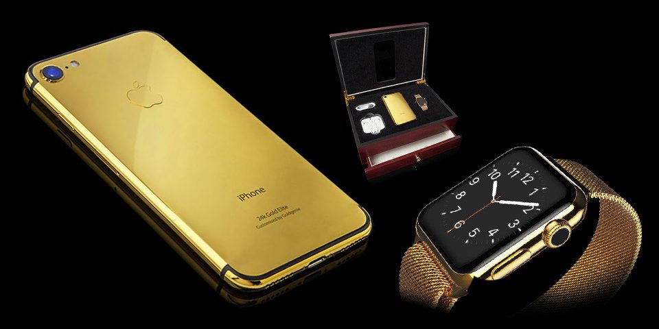 Gold iPhone 7 Box Set with Gold Apple Watch Customisation 
