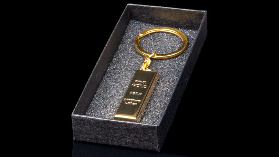 Metal Fake Gold Bar Ingot Bullion Keychain Key Ring Chain Prof Keyfob Keyri L4B0 