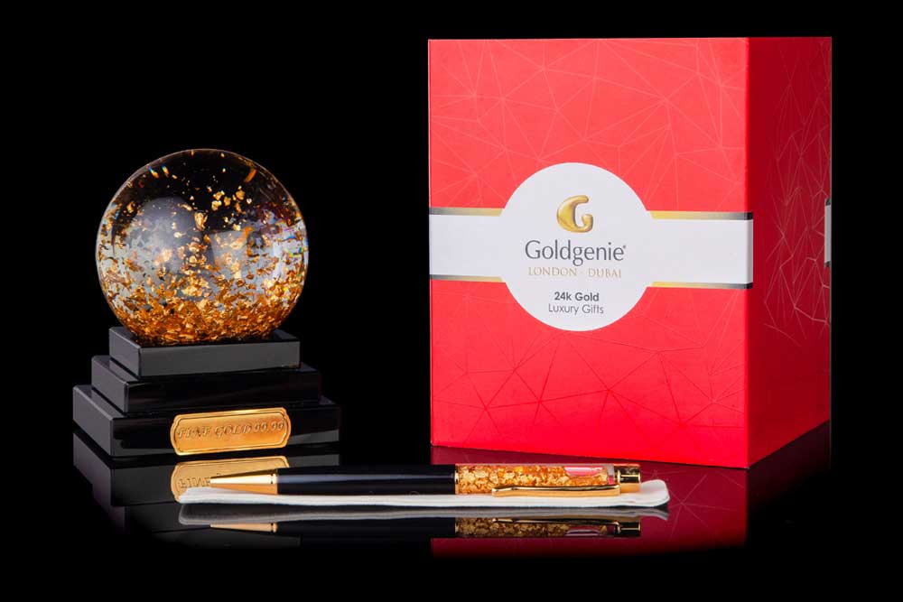 24k gold crystal ball and pen