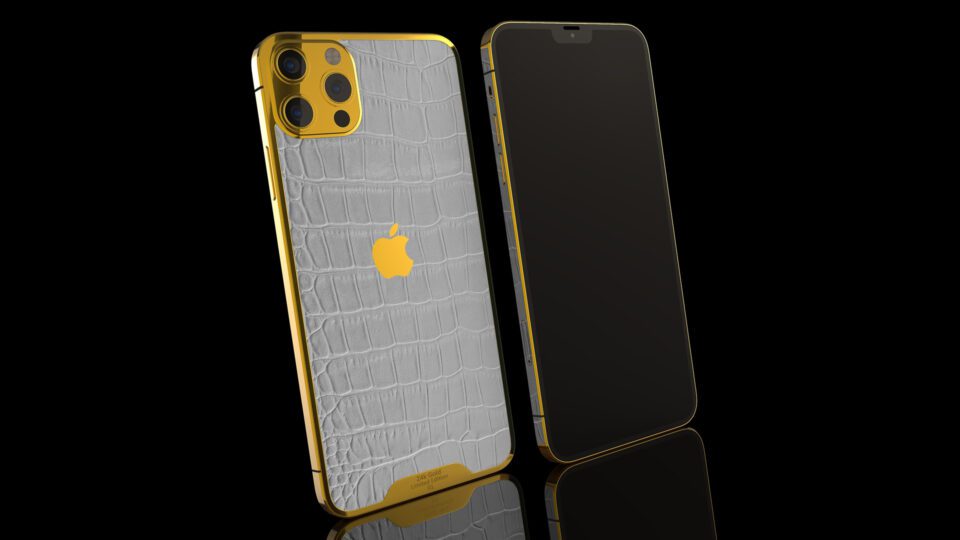 24K Gold Grey Croc Leather iPhone 13