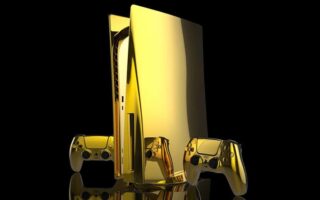Gold Playstation 5 Front with Wireless Controllers New