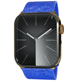 Gold Apple Watch 9 with Blue Python Strap front