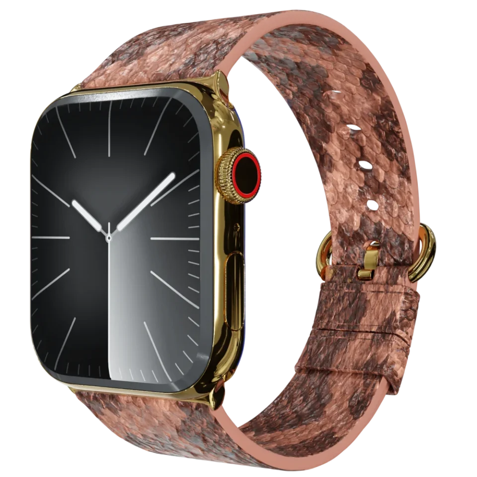 Gold Apple Watch 9 with Brown Python Strap