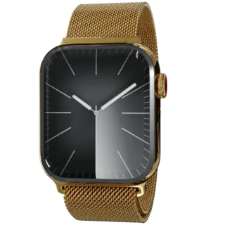 Gold Apple Watch 9 with Milanese strap front