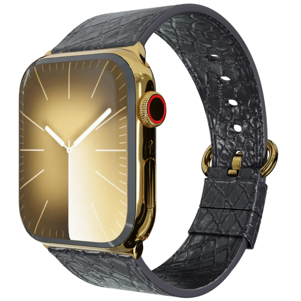 Gold Apple Watch 9 with Black Python Strap