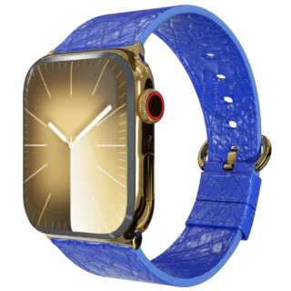 Gold Apple Watch 9 with Blue Python Strap
