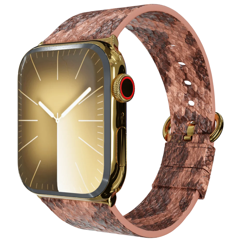 gold apple watch 9 with brown python strap