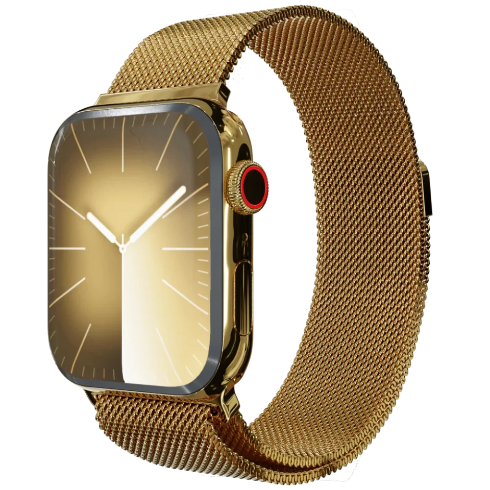 Gold Apple Watch 9 with Milanese strap