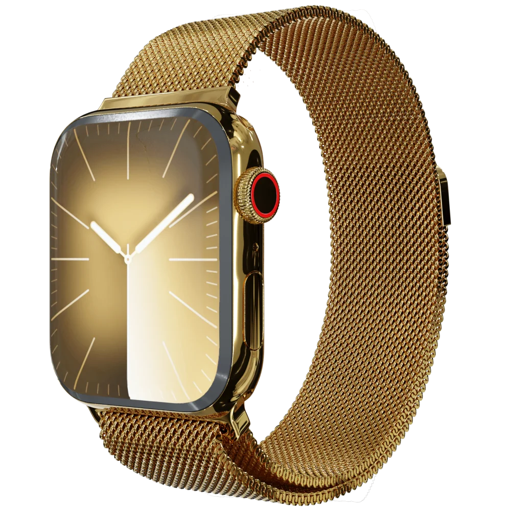 gold apple watch 9 with milanese strap