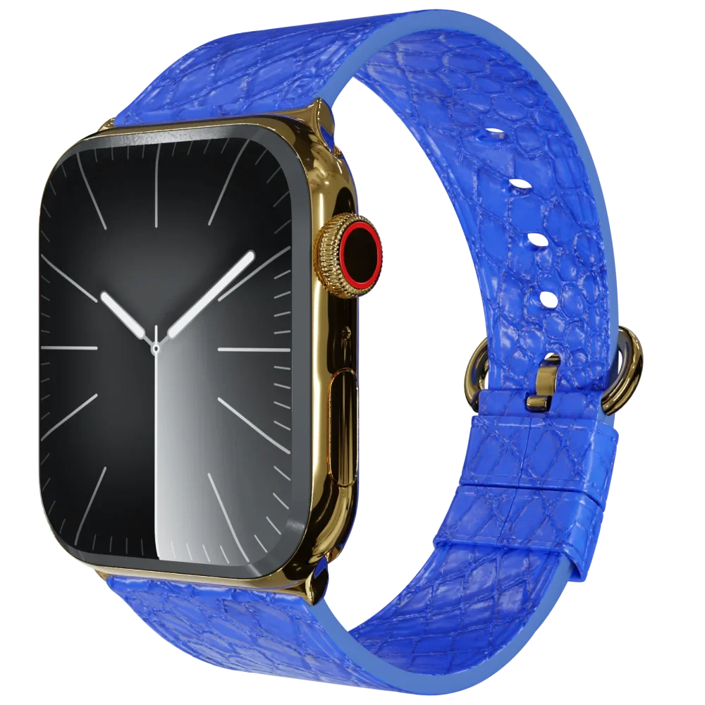 Luxury 24k Gold Apple Watch 10 with Blue Python Strap Buy Now | Goldgenie